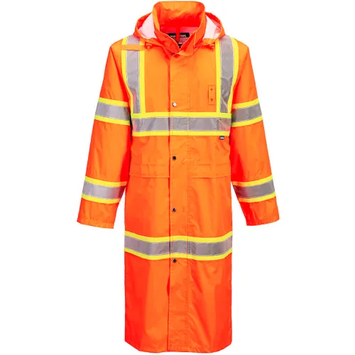 Portwest® Hi-Vis Contrast 48" Rain Coat, ANSI Class 3, 5XL, Orange