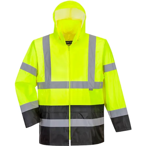 Portwest® Hi-Vis Contrast Panel Rain Jacket, ANSI Class 3, 5XL, Yellow/Black