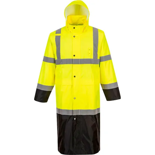 Portwest® Hi-Vis Contrast Panel 48" Rain Coat, ANSI Class 3, L, Yellow/Black