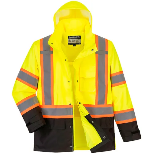 Portwest® Hi-Vis Contrast Tape Rain Jacket, ANSI Class 3, 5XL, Yellow/Black