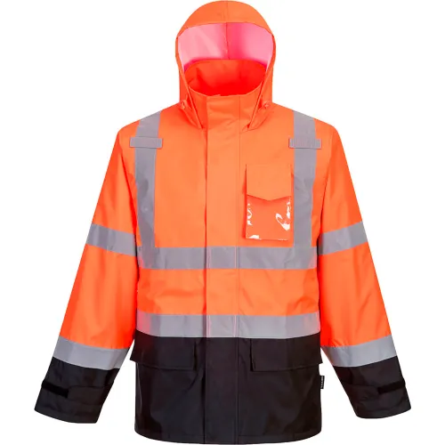 Portwest® Hi-Vis Contrast Rain Jacket, ANSI Class 3, XL, Orange/Black