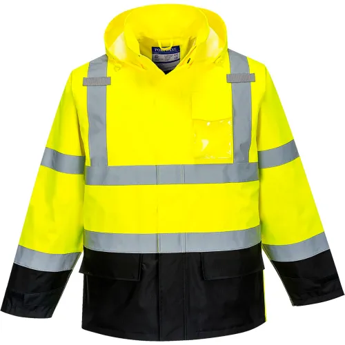 Portwest® Hi-Vis Contrast Rain Jacket, ANSI Class 3, S, Yellow/Black