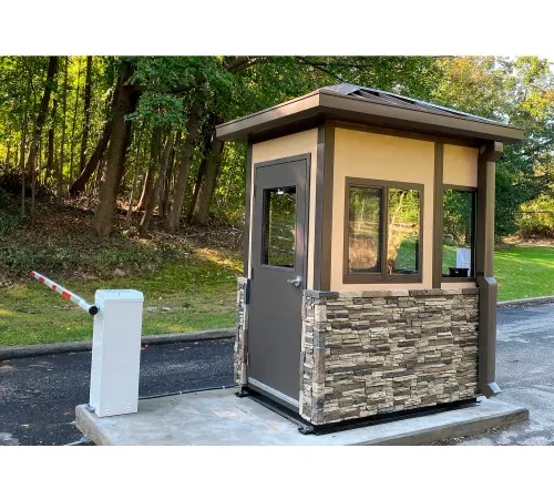 Small security booth with barrier at entrance