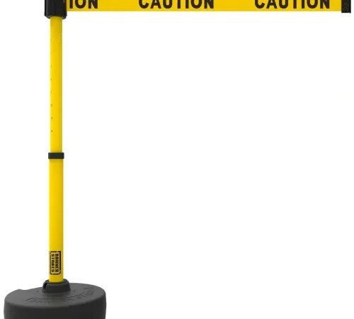 Yellow caution retractable belt stanchion