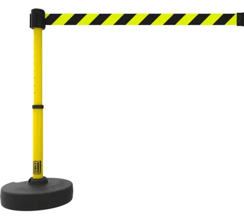 Yellow retractable belt barrier post