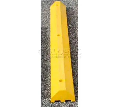 Long yellow parking curb with anchor holes