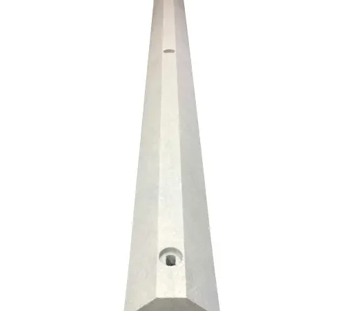 Long white concrete fence post with mounting holes