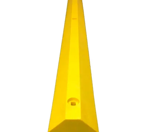 Yellow plastic parking curb with mounting hole