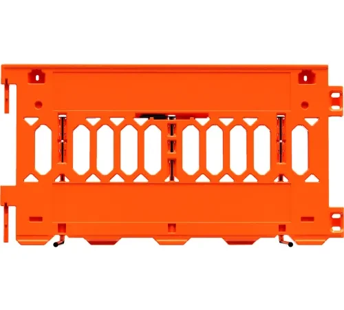 Orange plastic mounting bracket with honeycomb cutouts