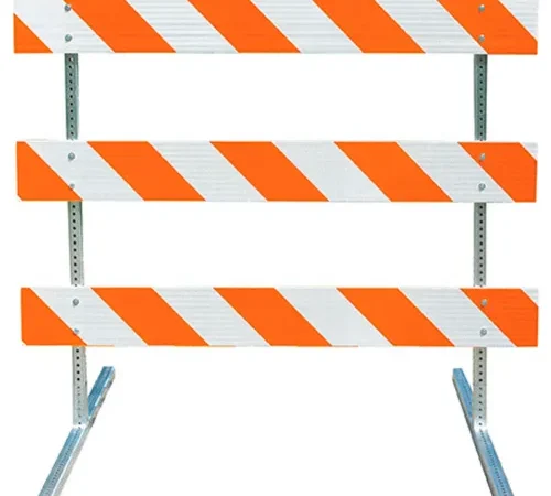 Plasticade Type III Barricade W/ Steel Square Tube Uprights & Feet, Engineer Striped, 72'' L