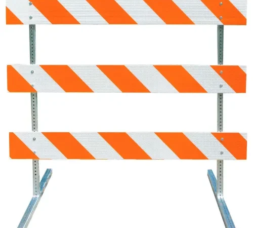 Plasticade Type III Barricade W/ Steel Square Tube Uprights & Feet, Engineer Striped, 96'' L