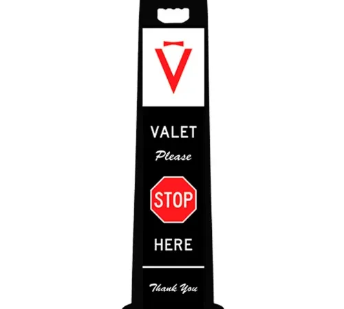 Plasticade 4100-BK-PARK7 Compact VALET STOP HERE Sign For Parking Lots, Black