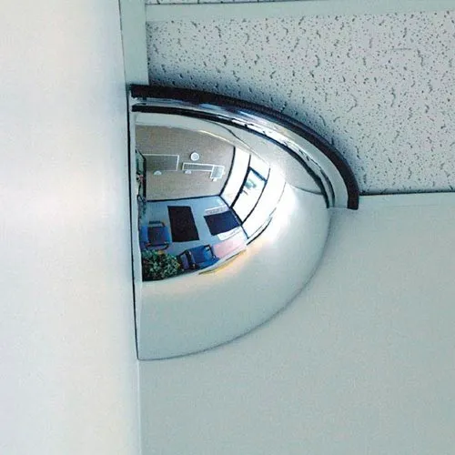 Ceiling-mounted convex security mirror reflecting room