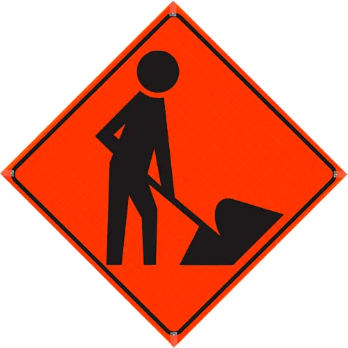 Plasticade Oralite 48" X 48" Super Bright Vivid Orange Roll-Up Sign, Worker Symbol