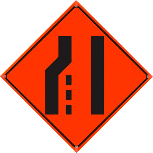 Plasticade Oralite 48" X 48" Super Bright Vivid Orange Roll-Up Sign, Merge Right Symbol