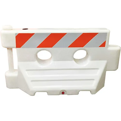 White plastic traffic barrier with red stripes