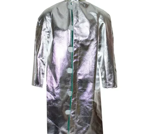 Silver aluminized protective coat with green trim