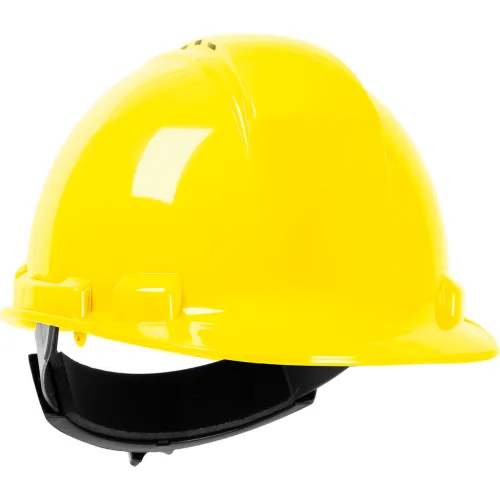 Yellow construction hard hat on white background