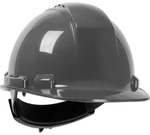 Gray construction hard hat on white background
