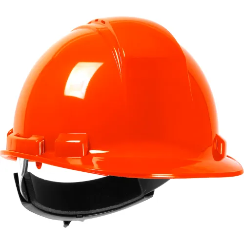 Bright orange construction hard hat