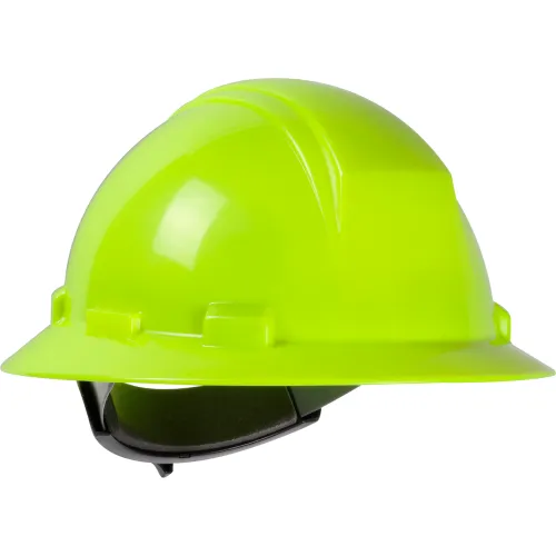 Neon yellow construction hard hat with visor