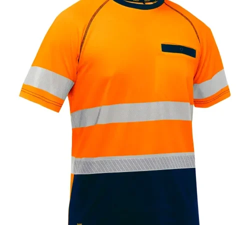 Bisley Men's Short Sleeve T-Shirt with Navy Bottom, Class 2, 4XL, Hi-Vis Orange