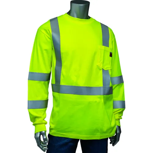 PIP Men's AR/FR Crew Neck Long Sleeve T-Shirt, Class 3, L, Hi-Vis Yellow