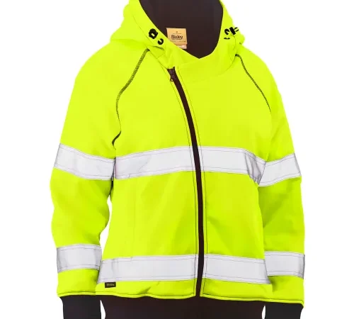 Bisley® Women's Contoured Full Zip Hooded Sweatshirt, Class 3, L, Hi-Vis Yellow