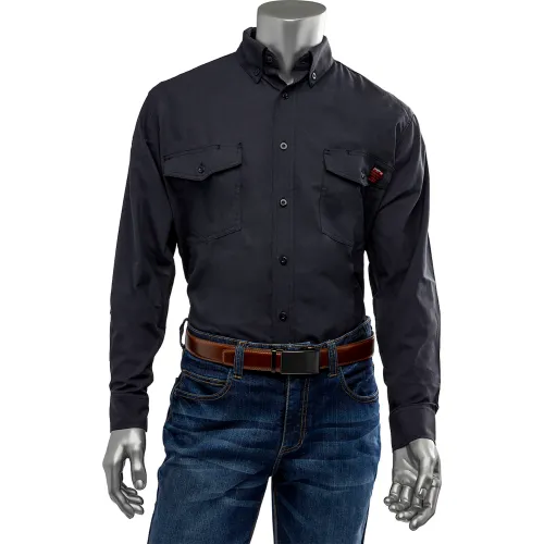 PIP Men's AR/FR Dual Certified Ripstop Long Sleeve Work Shirt, L, Navy