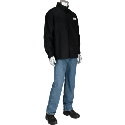 Mannequin wearing black chef jacket and jeans