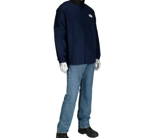 Mannequin wearing navy work jacket and jeans