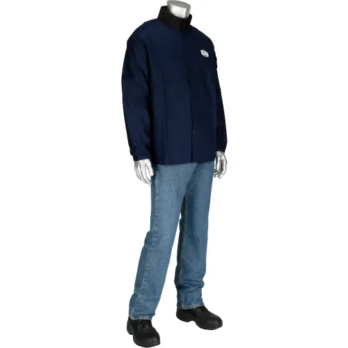 Mannequin wearing navy work jacket and jeans