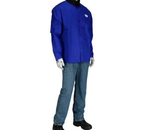Mannequin wearing blue jacket and jeans