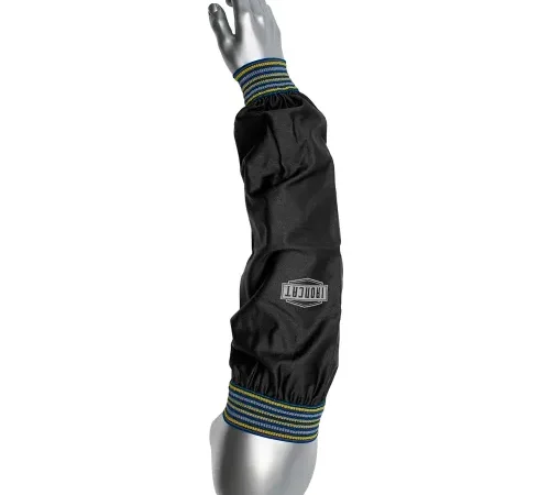 Black protective arm sleeve with striped cuffs