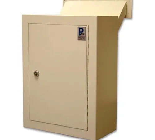 Beige wall-mounted locked drop box