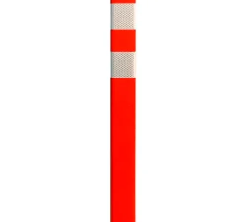 Red bollard post with reflective bands
