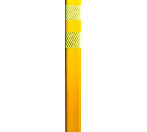 Yellow reflective road delineator post with bands