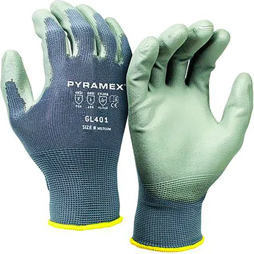 Pair of green coated work gloves