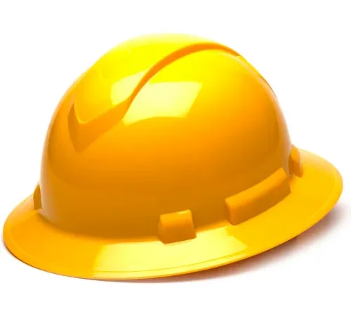 Yellow construction hard hat on white background