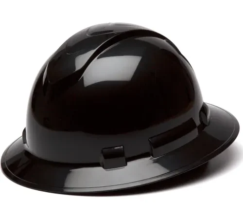 Black glossy full-brim safety hard hat