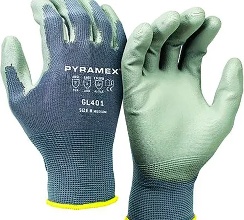 Pair of green Pyramex coated work gloves