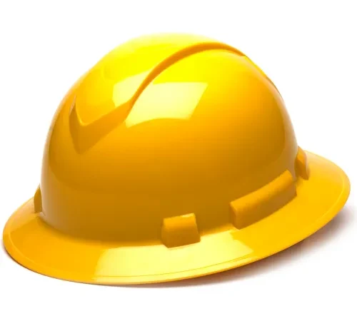 Yellow construction hard hat on white background