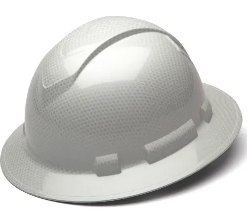 White full-brim construction hard hat