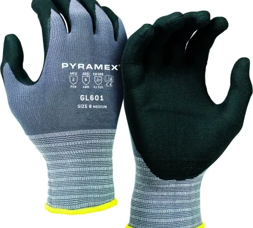 Pair of Pyramex gray coated work gloves