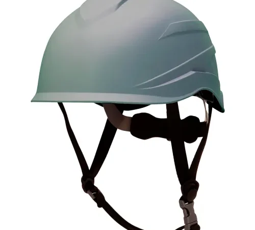 Grey tactical combat helmet with chin straps