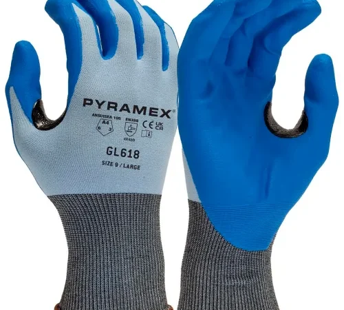 Pair of Pyramex blue-coated work gloves