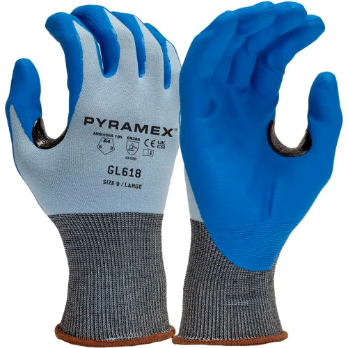 Pair of Pyramex blue-coated work gloves