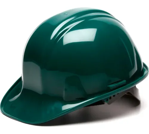 Green construction hard hat on white background
