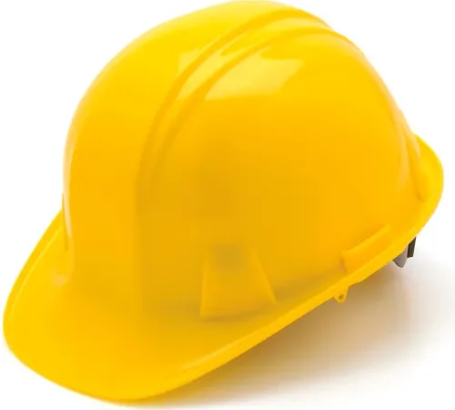 Yellow construction hard hat on white background