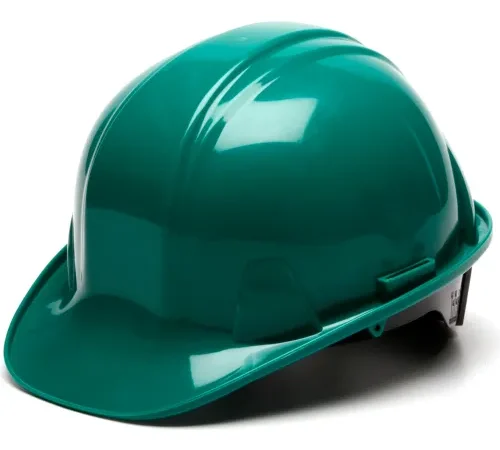 Green construction hard hat on white background